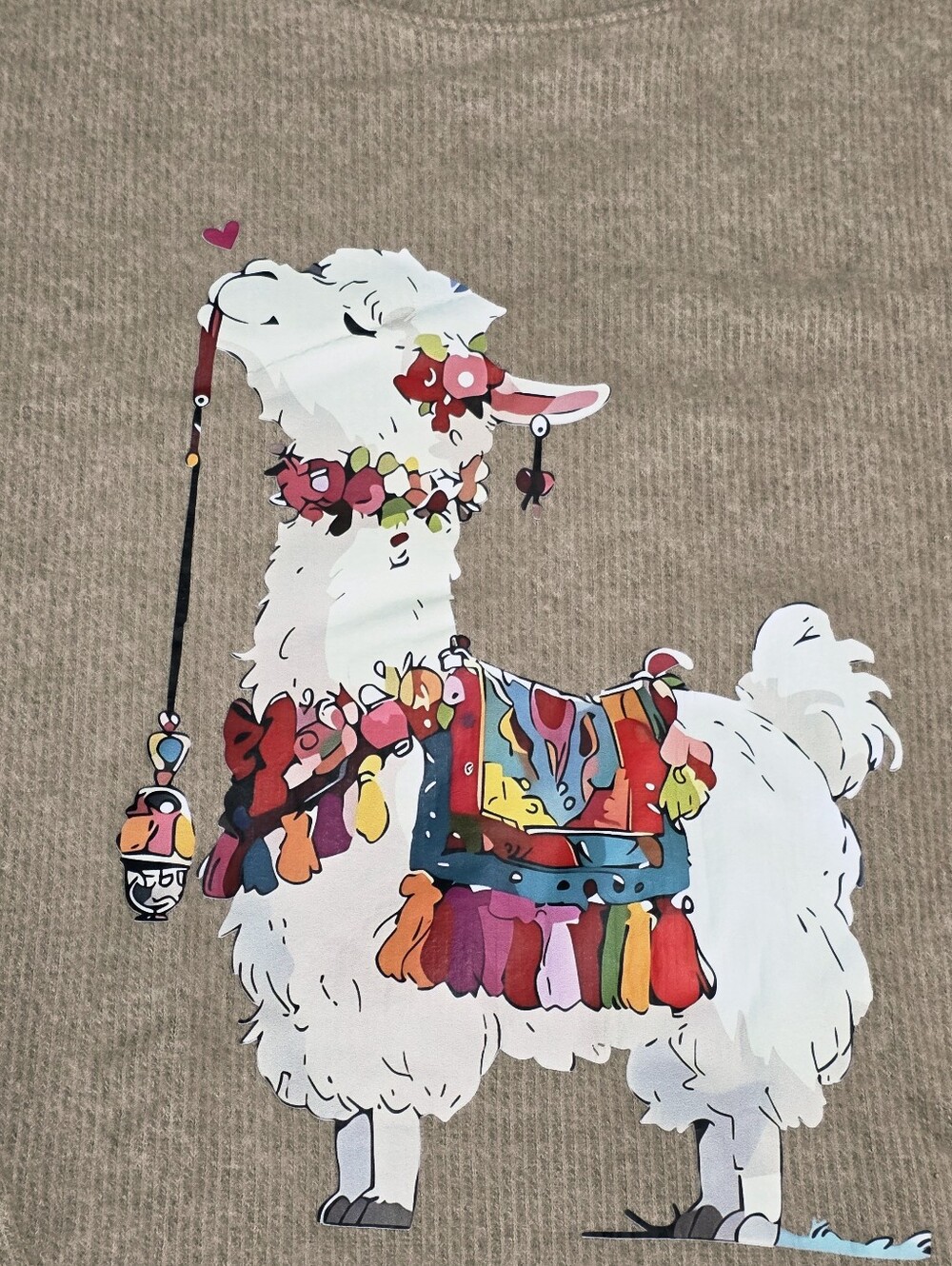 SWEATER Unique Llama/Alpaca Motif Sweater 🦙 Boho Casual Pullover Khaki M